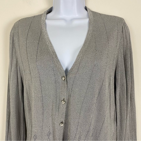 ESCADA Grey Lightweight Embellished Cardigan Sweater Button Front Size 38 - Picture 2 of 7